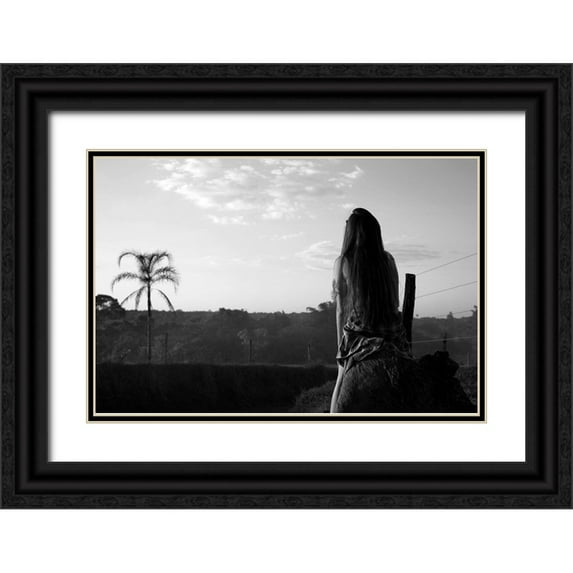 The Yellowstone Collection 24x17 Black Ornate Wood Framed with Double Matting Museum Art Print Titled - Watching the Sun go Down