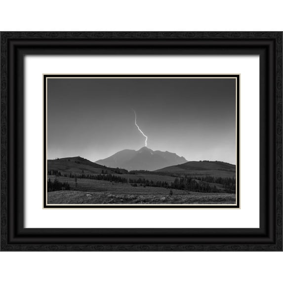 The Yellowstone Collection 32x23 Black Ornate Wood Framed with Double Matting Museum Art Print Titled - Electric Peak, Yellowstone National Park