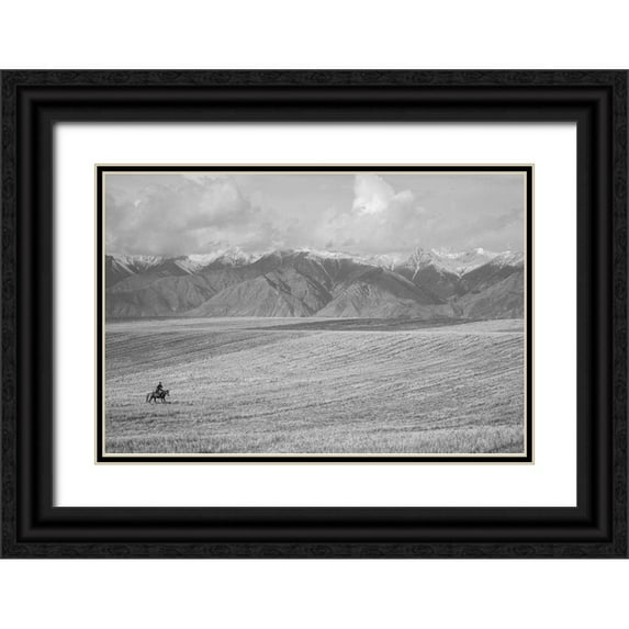 The Yellowstone Collection 32x23 Black Ornate Wood Framed with Double Matting Museum Art Print Titled - The Open Range