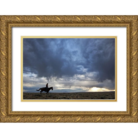 The Yellowstone Collection 32x23 Gold Ornate Wood Framed with Double Matting Museum Art Print Titled - Plains Rider