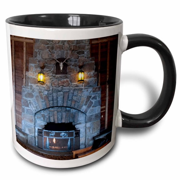 3drose, the Yellowstone Hotel with the Huge Fireplace of Brick, 11oz Two-tone Black Mug