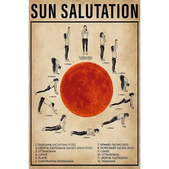 The Yoga Poster Vintage Yoga Sun Salutation Ashtanga Vinyasa Yoga Gift For Home Decor Vintage Art Print Cute Birthday Gift Wall Art