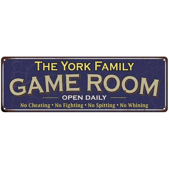 The York Family Blue Game Room Metal 8x24 Sign 108240037099