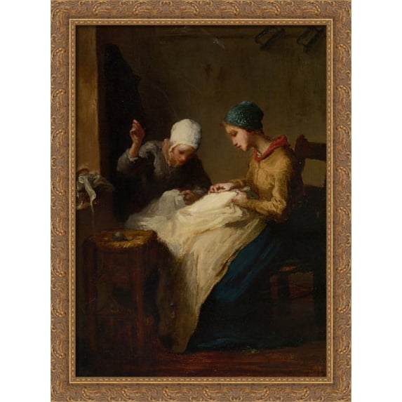 The Young Seamstress 28x38 Large Gold Ornate Wood Framed Canvas Art by Jean Francois Millet