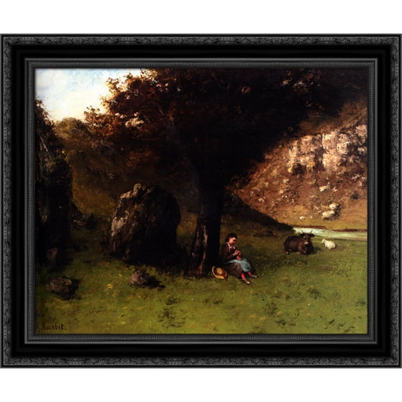 The Young Shepherdess 23x20 Black Ornate Wood Framed Canvas Art by Courbet, Gustave