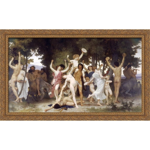 The Youth of Bacchus 40x24 Large Gold Ornate Wood Framed Canvas Art by William-Adolphe Bouguereau