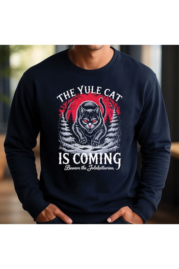 The Yule Cat Is Coming Sweatshirt – Jólakötturinn Christmas Cat Shirt, Dark Winter Solstice Yule Gift, Icelandic Folklore Holiday Sweater
