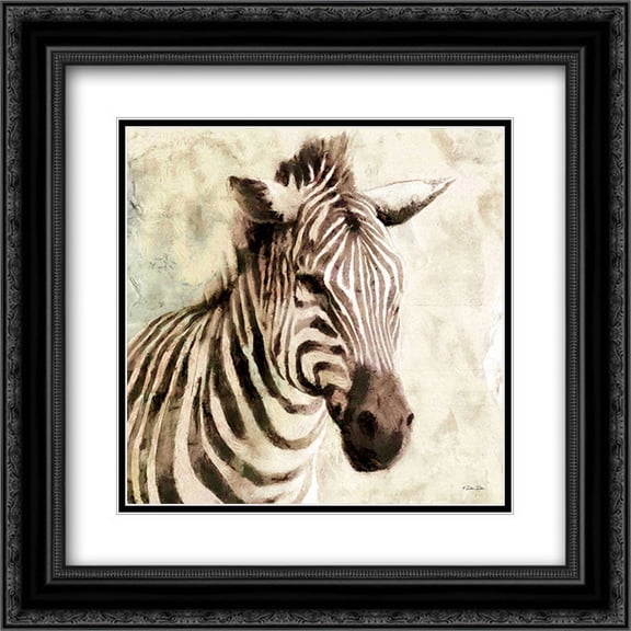 The Zebra 2x Matted 20x20 Black Ornate Framed Art Print by Dee, Dee