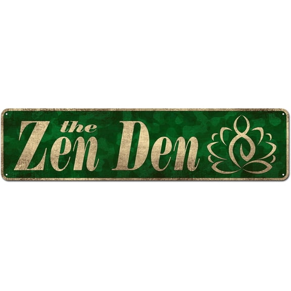 The Zen Den Sign, Lotus Yoga Sign Tin Hanging Wall Sign, Meditation Home Decor for Yoga Studio Bathroom Bedroom Spiritual Room Decoration, 4"x16"