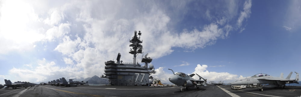 The aircraft carrier USS George HW Bush Canvas Art - Stocktrek Images (50 x 16)