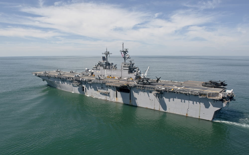 The amphibious assault ship USS Wasp transits the Atlantic Ocean Canvas Art - Stocktrek Images (35 x 22)