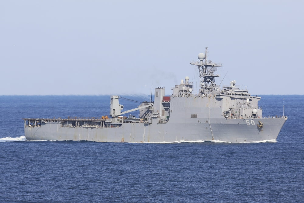 The amphibious dock landing ship USS Carter Hall Canvas Art - Stocktrek Images (35 x 23)