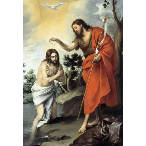 .The baptism of Jesus Christ.murillo.john.baptist.POSTER.Decoration.Graphic 16 x 24 Inch Poster