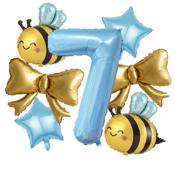 The bee balloon set with bowknot and star balloons is suitable for birthday party decorations.
