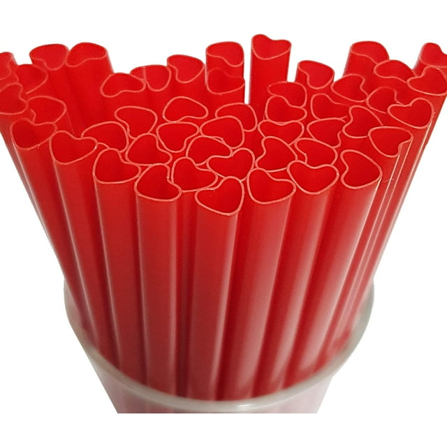 The best MOON 100pcs Heart Shaped Red Straws Disposable Drinking Cute
