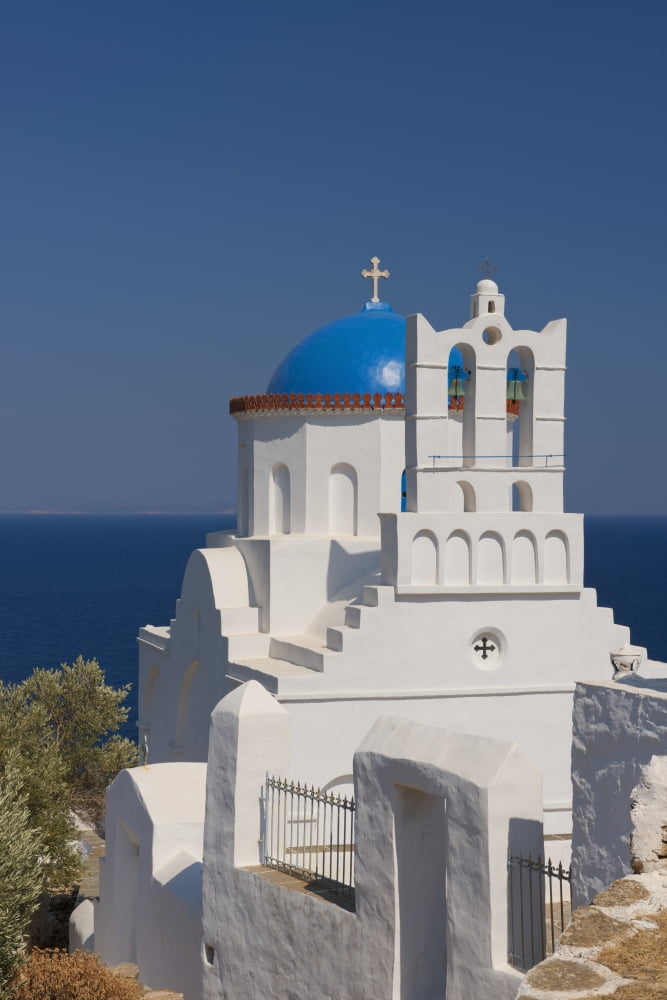 The blue domed church of Panayia Poulati Sifnos Cyclades Greek Islands Greece Canvas Art - Ellen Rooney Design Pics (12 x 19)