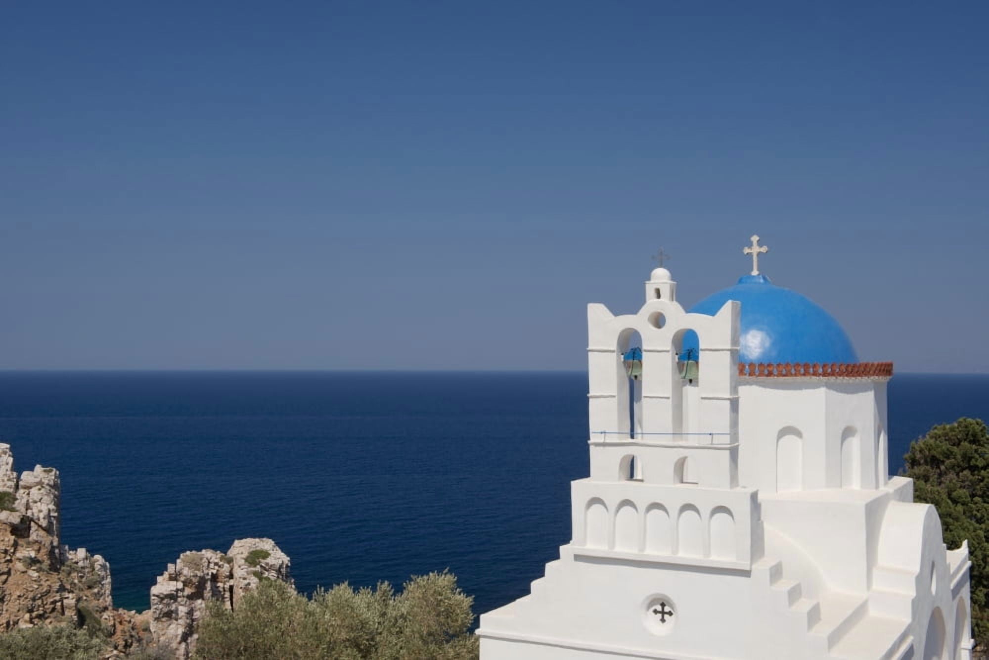The blue domed church of Panayia Poulati Sifnos Cyclades Greek Islands Greece Canvas Art - Ellen Rooney Design Pics (19 x 12)