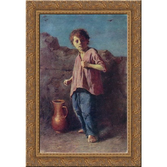 The boy, preparing for a fight 19x24 Gold Ornate Wood Framed Canvas Art by Perov, Vasily