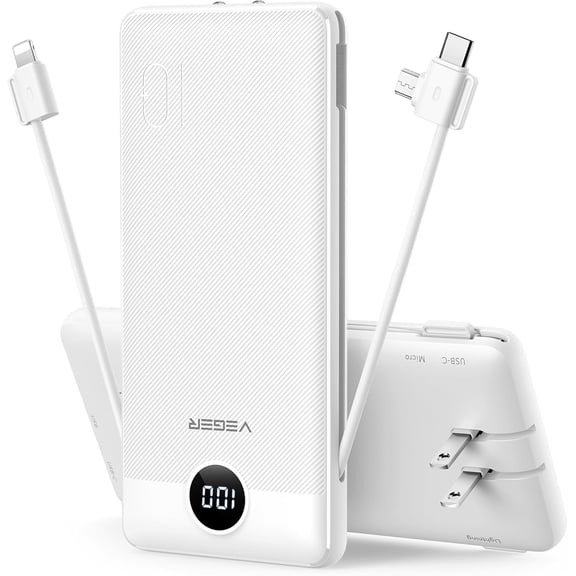 The built-in cable and socket of the mobile charger, 10000mah ultra-thin fast charging USB C mobile power bank
