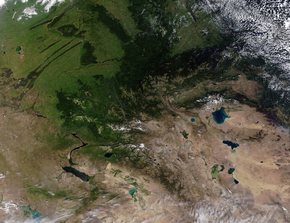 The change in vegetation between Russia and northern Mongolia Canvas Art - Stocktrek Images (32 x 25)