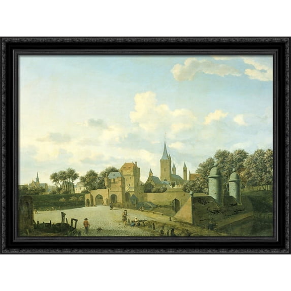 The church of St. Severin in Cologne in a fictive setting 36x28 Large Black Ornate Wood Framed Canvas Art by Adriaen van de Velde