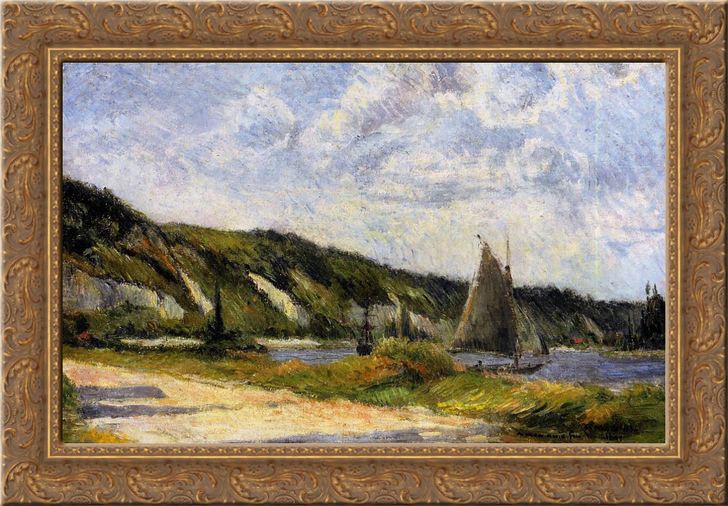 The cliffs of Le-Bouille 24x18 Gold Ornate Wood Framed Canvas Art by Paul Gauguin