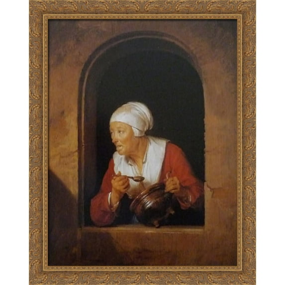 The cook 28x34 Large Gold Ornate Wood Framed Canvas Art by Gerrit Dou