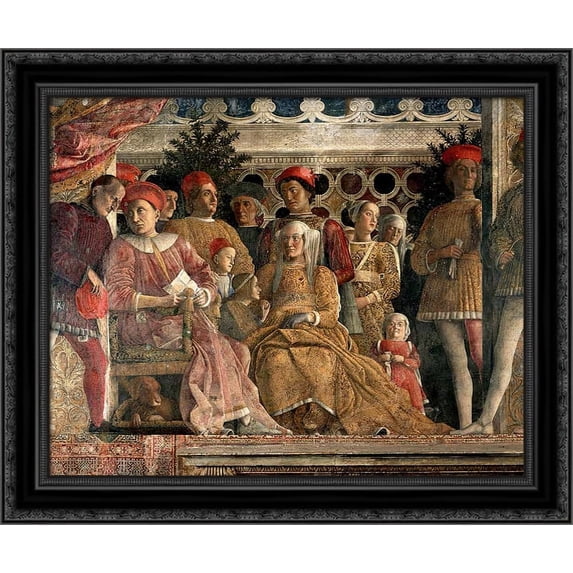 The court of the Gonzaga (detail) 24x20 Black Ornate Wood Framed Canvas Art by Mantegna, Andrea