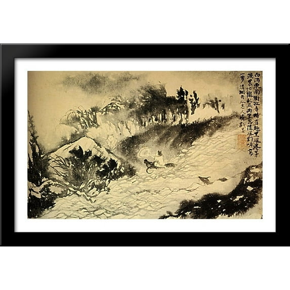 The crosses Torrent 40x26 Large Black Wood Framed Print Art by Shitao
