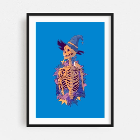 The deathly wizard - Illustration Skull Fantasy Halloween Surrealism Mystical Spooky Black Framed Wall Art Print 9 x 12 inches