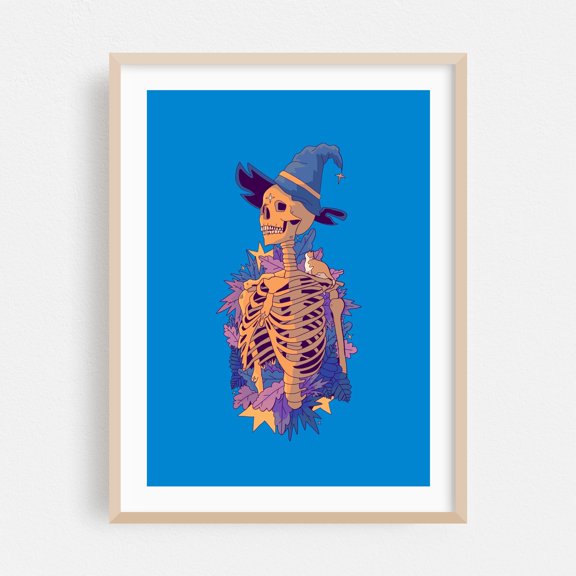 The deathly wizard - Illustration Skull Fantasy Halloween Surrealism Mystical Spooky Oak Framed Wall Art Print 6 x 8 inches