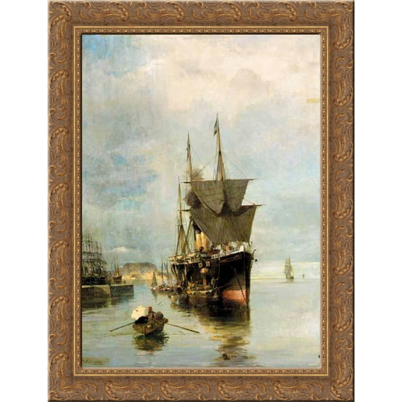 The disembarkation 24x18 Gold Ornate Wood Framed Canvas Art by Konstantinos Volanakis