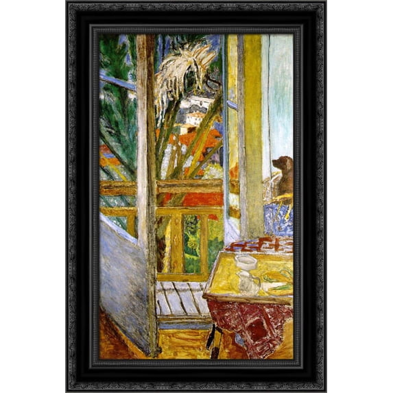 The door window with dog 17x24 Black Ornate Wood Framed Canvas Art by Bonnard, Pierre