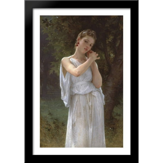 The earrings 26x40 Large Black Wood Framed Print Art by William Adolphe Bouguereau