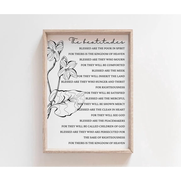 The eight Beatitudes, Matthew 5:3-12, Christian Wall Art, Bible Verse Print, The Blessings Unframed Paper Print
