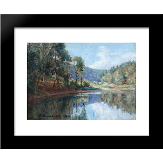 The evening. Landscape with a lake. 20x24 Framed Art Print by Pyotr Konchalovsky
