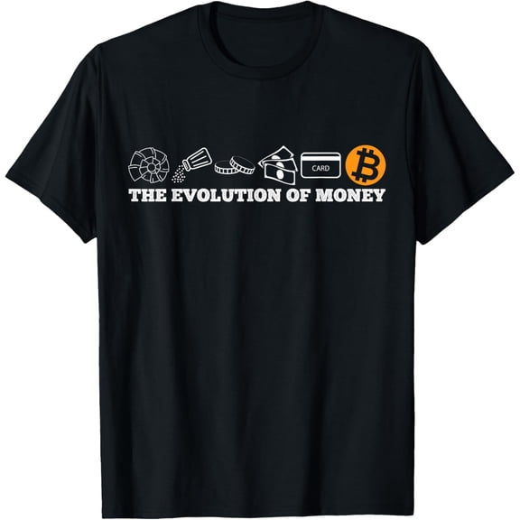 The evolution of money bitcoin btc crypto cryptocurrency T-ShirtMen and women, White Black T-shirt, size: Extra large S-4XL