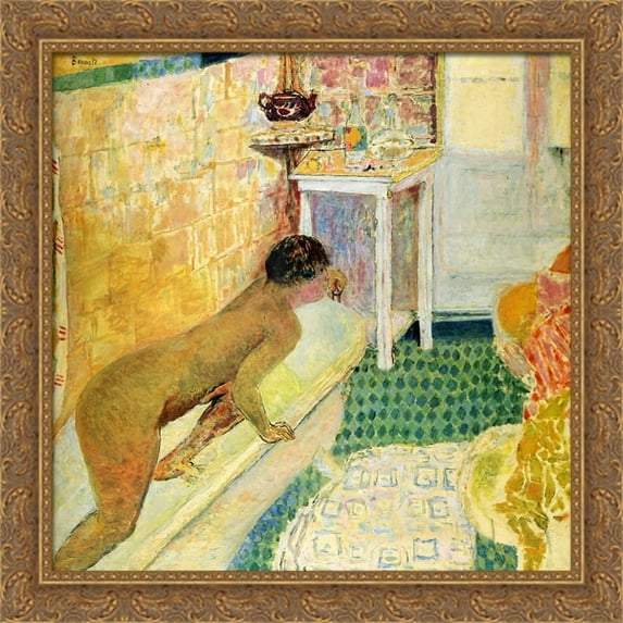 The exit of the bath 28x28 Large Gold Ornate Wood Framed Canvas Art by Pierre Bonnard