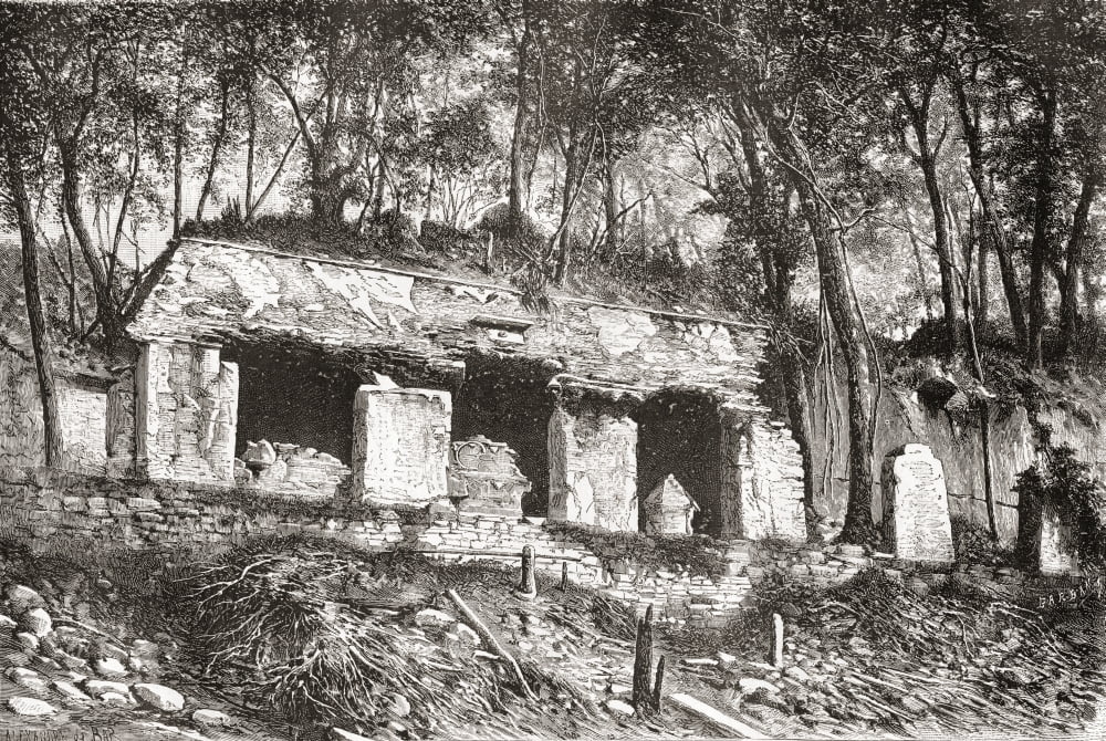 The facade of the palace at Palenque southern Mexico in the 19th century before its restoration From Am Canvas Art - Ken Welsh Design Pics (34 x 22)