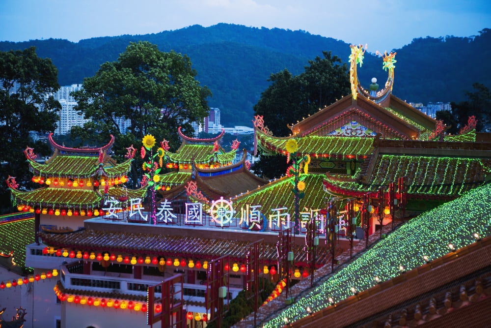 The fantastic lighting of Kek Lok Si Temple Penang Malaysia Canvas Art - Micah Wright Design Pics (19 x 12)