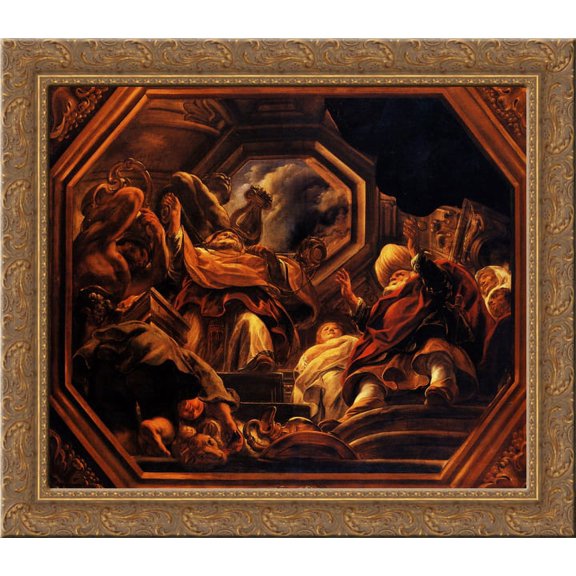 The father of the Psyche consultants of Oracle in the Temple of Apollo 24x20 Gold Ornate Wood Framed Canvas Art by Jacob Jordaens