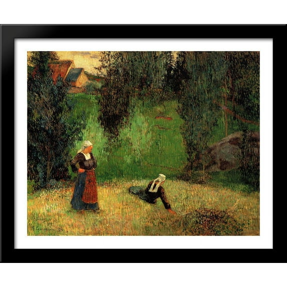The first flowers 34x28 Large Black Wood Framed Print Art by Paul Gauguin