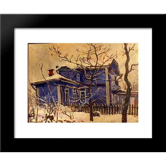 The first snow. The blue cottage. 20x24 Framed Art Print by Pyotr Konchalovsky