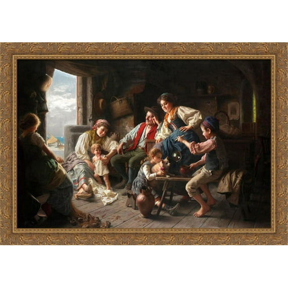 The fisherman's family 40x28 Large Gold Ornate Wood Framed Canvas Art by Giovanni Battista Torriglia