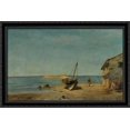 thumbnail image 1 of The fisherman's home on the beach 40x26 Large Black Ornate Wood Framed Canvas Art by Konstantinos Volanakis, 1 of 2