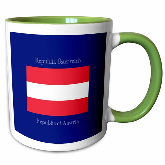 The flag of Austria with the Republic of Austria printed in both English and German. 15oz Two-Tone Green Mug mug-157877-12