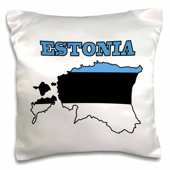 3dRose, The flag of Estonia in the outline map of the country and name, Estonia, 16x16 inch Pillow Case