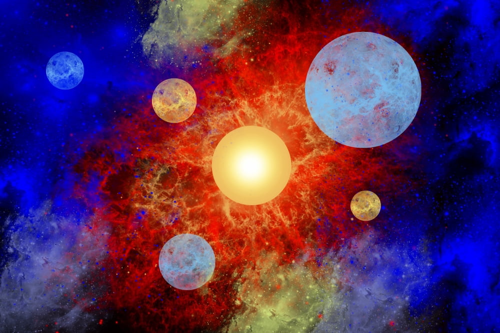 The formation of new planets in an alien star system Canvas Art - Mark StevensonStocktrek Images (18 x 12)