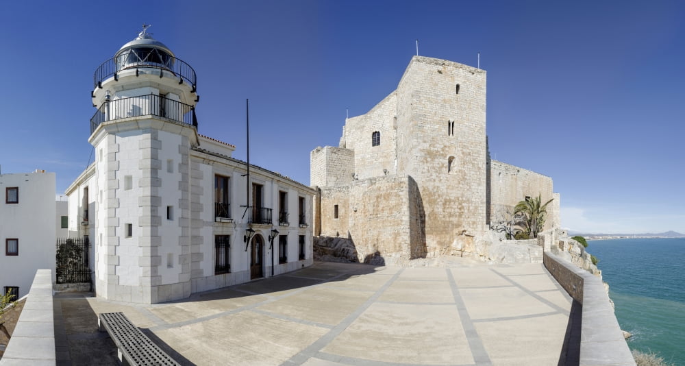 The fortress and lighthouse Chateau De Peniscola Valencian Community Province of Castellon Spain Canvas Art - Panoramic Images (23 x 12)