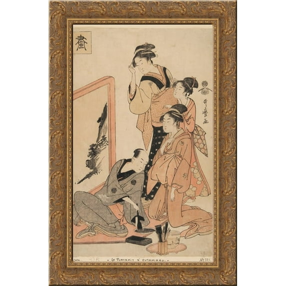 The four virtues 24x16 Gold Ornate Wood Framed Canvas Art by Kitagawa Utamaro